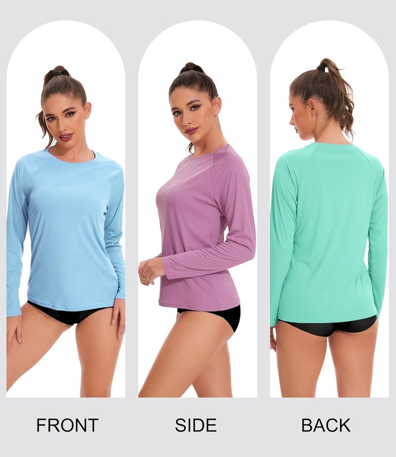 Kinglaman 4 Pack Rash Guard for Women UPF 50+ SPF UV Sun Protection Long Sleeve Swim Shirt Workout Hiking Tops - Image 3